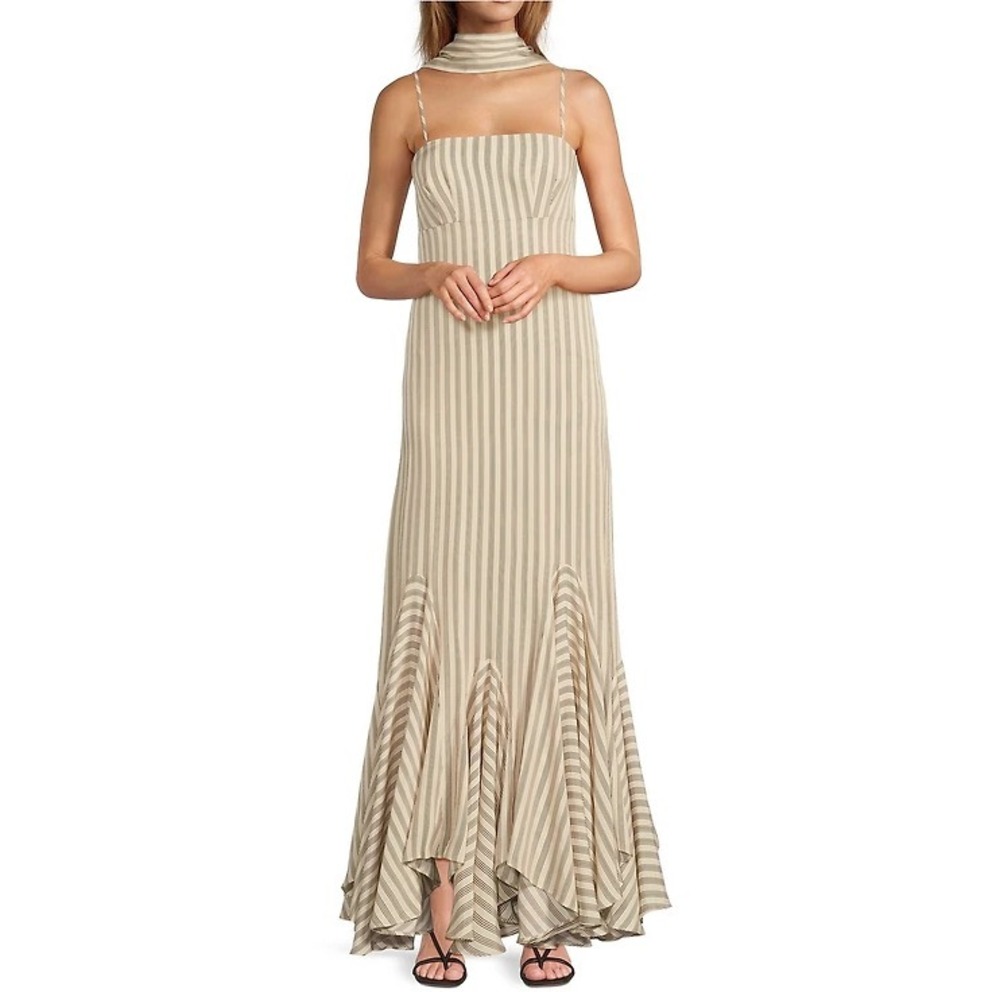 Antonio Melani M.G. Style Size 12 Cream Mallie Striped Maxi Dress Mermaid Hem - Picture 4 of 13
